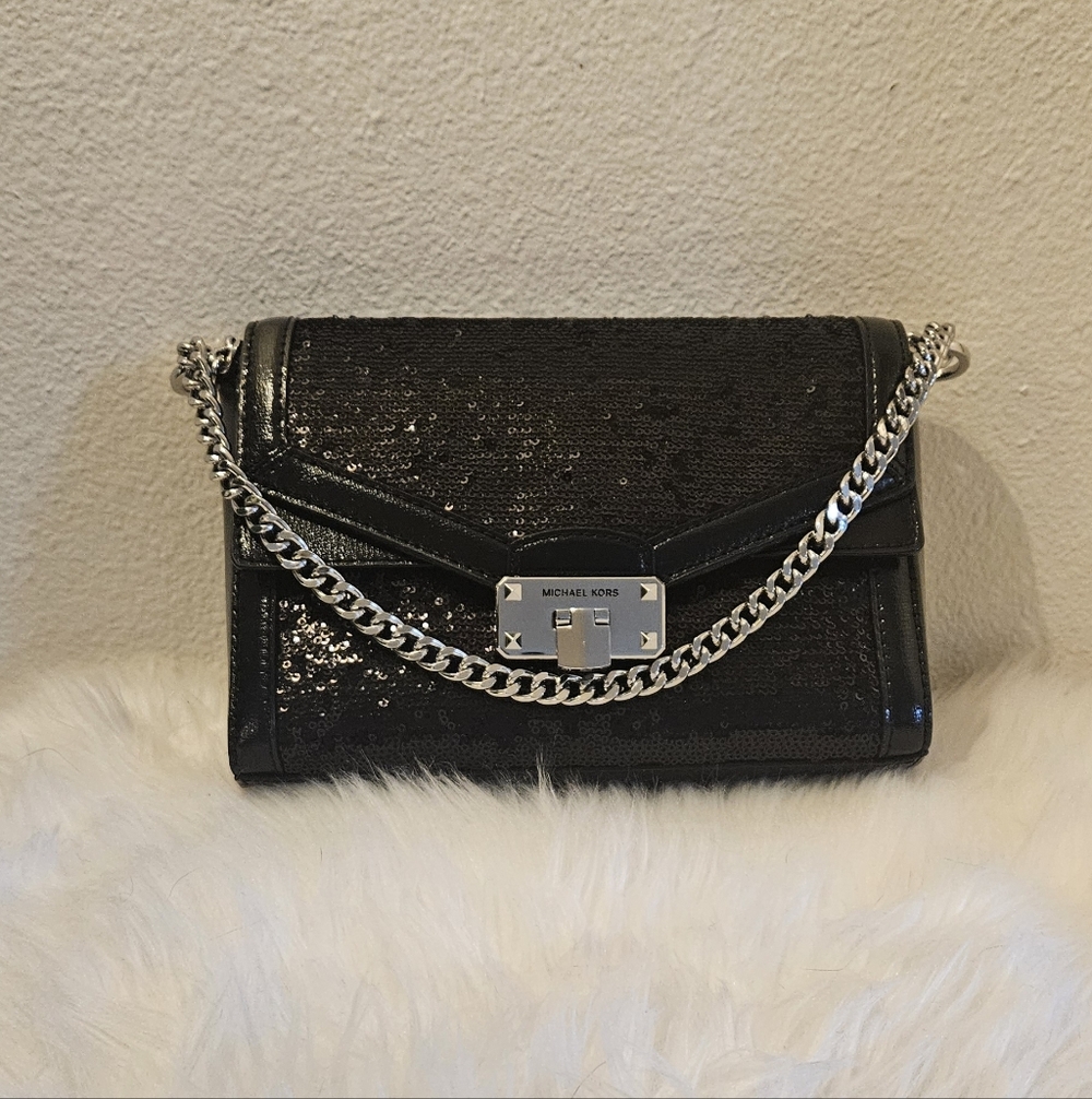 Michael Kors Black Sequin Chain Shoulder Bag